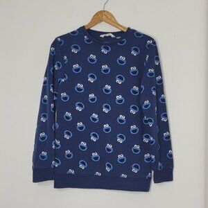 H&M Unisex Blue Cookie Monster Sesame Street Neck Pullover Sweatshirt Size 14Y